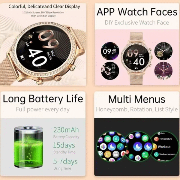 Smart Watch for Lady 1.28'' Bluetooth Call Blood Pressure DIY Custom Dial Sport Fitness Bracelet Waterproof Men Smartwatch Women - Image 3