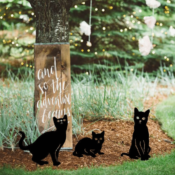 Garden Decor for Outside, 3 Pack Metal Cat Decorative Garden Stakes, Black Cat Silhouette Yard Stakes Spring Garden Decor Outdoor Statues with Reflective Eyes Cat Gifts for Cat Lovers - Image 6