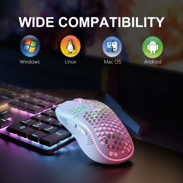 2.4G Wireless Mouse with RGB Backlit 6-Button 3-Speed DPI Type C Rechargeable Ergonomic Honeycomb Design Gaming Mouse - Image 4