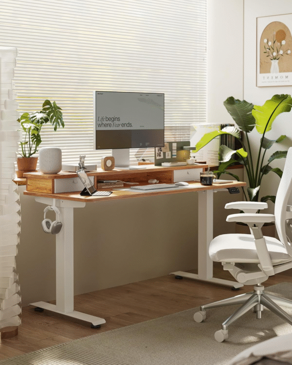 48 X 24 Inch Height Adjustable Electric Standing Desk with Double Drawer, Computer Desk, Home Office Stand up Table with 4 Height-Adjustable Feets & 2 Hooks, Light Rustic - Image 9