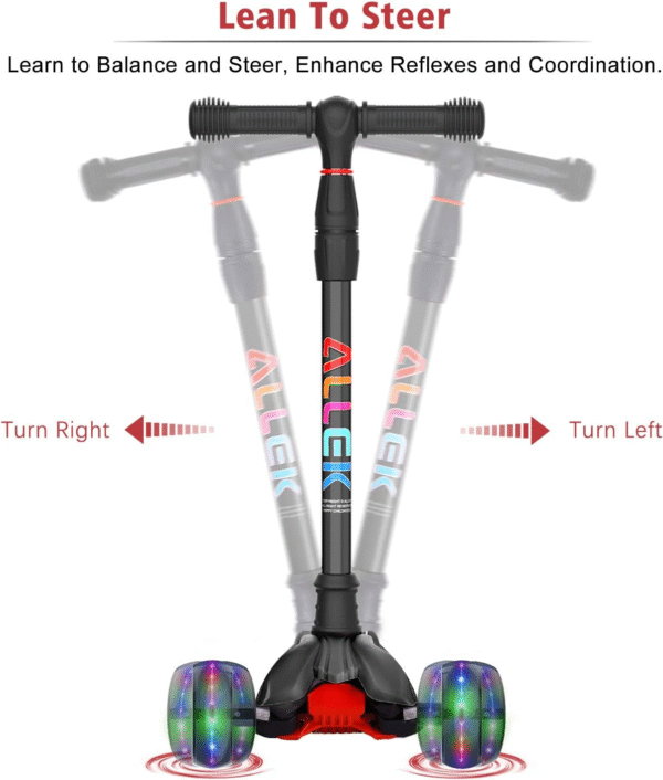 Kick Scooter B02, Lean 'N Glide Scooter with Extra Wide PU Light-Up Wheels and 4 Adjustable Heights for Children from 3-12Yrs (Black) - Image 4