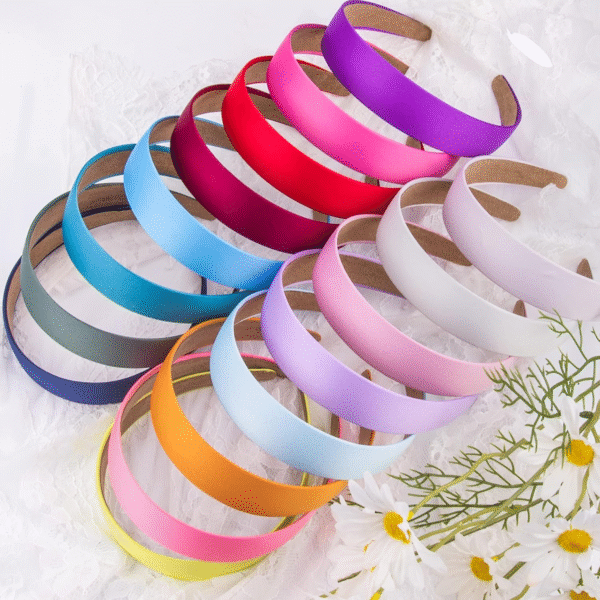 16 Pieces Colorful Satin Hair Accessories - 1 Inch Plastic Covered Headbands for Women and Girls - Image 5