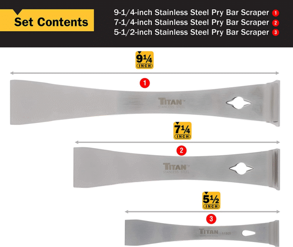 17007 3-Piece Stainless Steel Pry Bar Scraper Set - Image 2