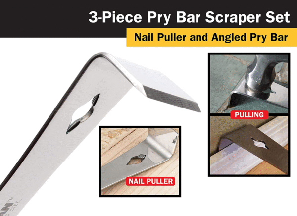 17007 3-Piece Stainless Steel Pry Bar Scraper Set - Image 4