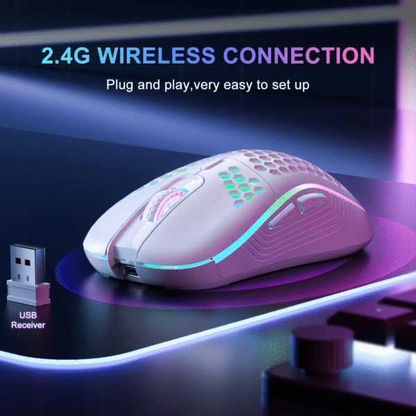 2.4G Wireless Mouse with RGB Backlit 6-Button 3-Speed DPI Type C Rechargeable Ergonomic Honeycomb Design Gaming Mouse - Image 5
