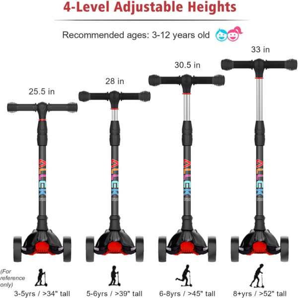 Kick Scooter B02, Lean 'N Glide Scooter with Extra Wide PU Light-Up Wheels and 4 Adjustable Heights for Children from 3-12Yrs (Black) - Image 5