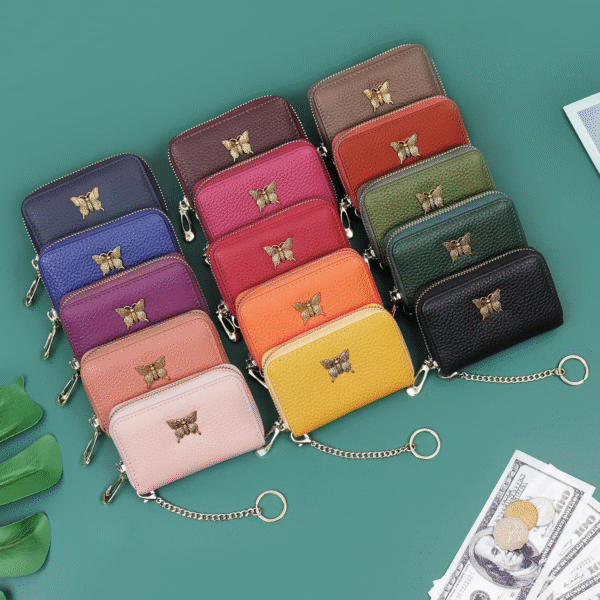 RFID Credit Card Holder for Women Genuine Leather Card Case Wallet with Zipper and Removable Keychain (Black) - Image 8