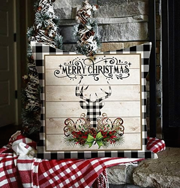 Christmas Buffalo Plaids Pillow Covers Christmas Tree Truck Farmhouse Decor Throw Pillow Case Cushion Cover 18" X 18" 4 Pack Christmas Decorations (Christmas Plaids & Joy) - Image 3