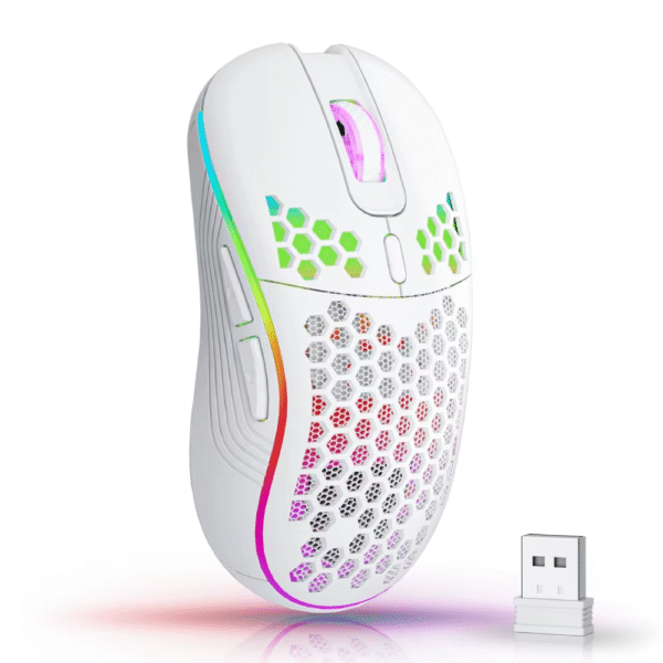 2.4G Wireless Mouse with RGB Backlit 6-Button 3-Speed DPI Type C Rechargeable Ergonomic Honeycomb Design Gaming Mouse - Image 2