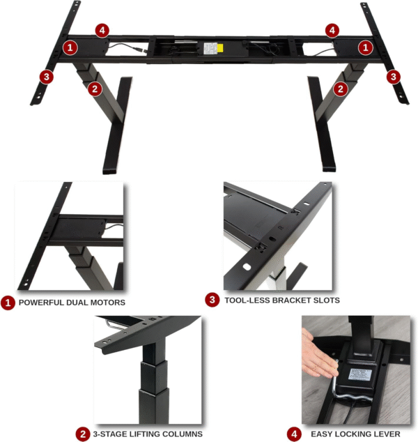 K Series Adjustable Desk Legs High Low Range 3 Stage with Dual Motor Legs Electric Adjustable Standing Desk Frame for Home, Office, Gaming Width and Height Adjustable (Black Desk Frame Only) - Image 4