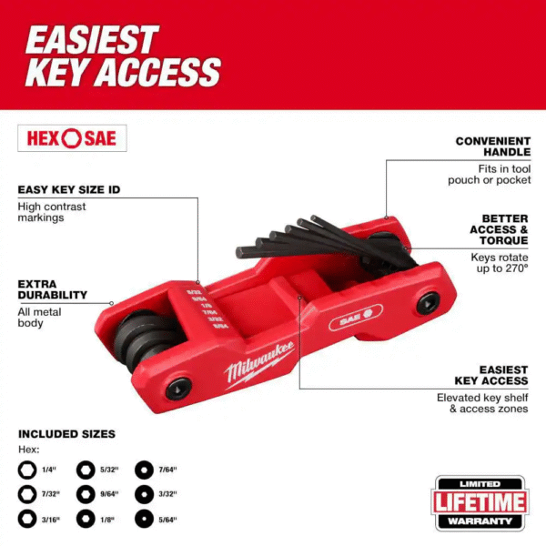Folding SAE Hex Key (9-Piece) with Precision Screwdriver Set - Image 2