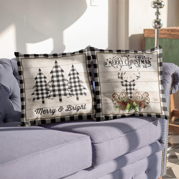 Christmas Buffalo Plaids Pillow Covers Christmas Tree Truck Farmhouse Decor Throw Pillow Case Cushion Cover 18" X 18" 4 Pack Christmas Decorations (Christmas Plaids & Joy) - Image 2