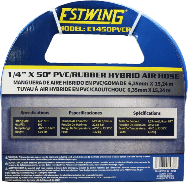 E1450PVCR 1/4" X 50' PVC / Rubber Hybrid Air Hose with Brass 1/4" NPT Industrial Fitting and Universal Quick Connect Coupler - Image 6