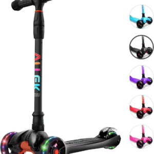 Kick Scooter B02, Lean 'N Glide Scooter with Extra Wide PU Light-Up Wheels and 4 Adjustable Heights for Children from 3-12Yrs (Black)