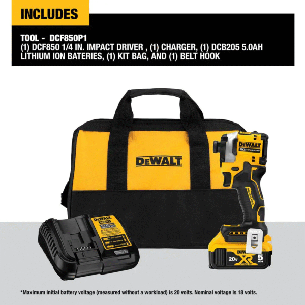 ATOMIC 20V MAX Lithium-Ion Cordless 1/4 In. Brushless Impact Driver Kit, 5 Ah Battery, Charger, and Bag - Image 2