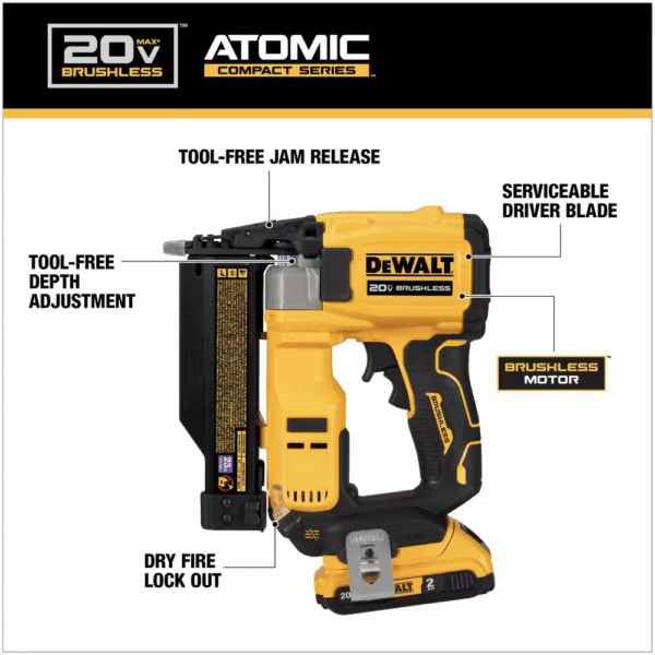 ATOMIC 20V MAX Lithium Ion Cordless 23 Gauge Pin Nailer Kit with 2.0Ah Battery and Charger - Image 3