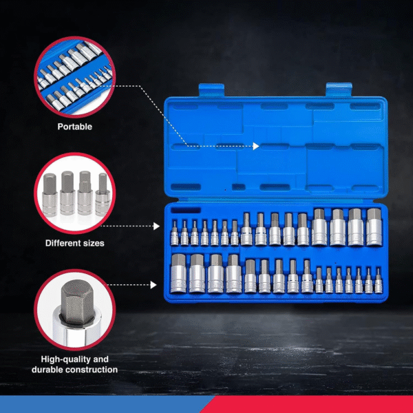 10288A Allen Hex Bit Socket Set, 32 Piece SAE and Metric Allen Socket Set, Allen Head Hex Key Socket Set Made with S2 Steel - Image 4