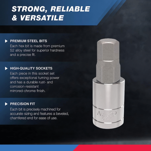 10288A Allen Hex Bit Socket Set, 32 Piece SAE and Metric Allen Socket Set, Allen Head Hex Key Socket Set Made with S2 Steel - Image 2