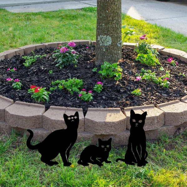 Garden Decor for Outside, 3 Pack Metal Cat Decorative Garden Stakes, Black Cat Silhouette Yard Stakes Spring Garden Decor Outdoor Statues with Reflective Eyes Cat Gifts for Cat Lovers - Image 5