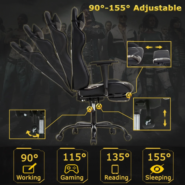 Adjustable & Ergonomic Swivel Gaming Chair, Camo - Image 3