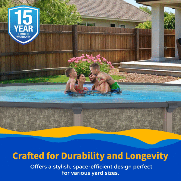 Riviera 27-Ft round 54-In Deep 8-In Top Rail Metal Wall Swimming Pool Package - Image 4