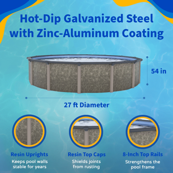 Riviera 27-Ft round 54-In Deep 8-In Top Rail Metal Wall Swimming Pool Package - Image 3