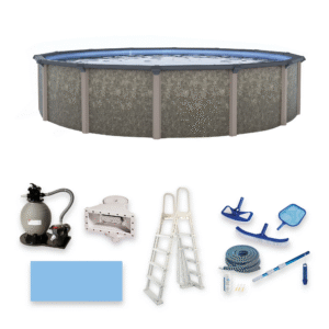 Riviera 27-Ft round 54-In Deep 8-In Top Rail Metal Wall Swimming Pool Package