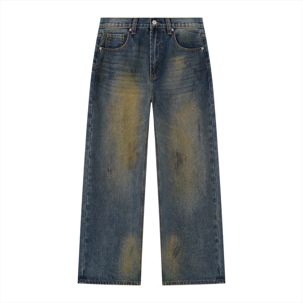 Men's Vintage Wash Wide Leg Denim Jeans
