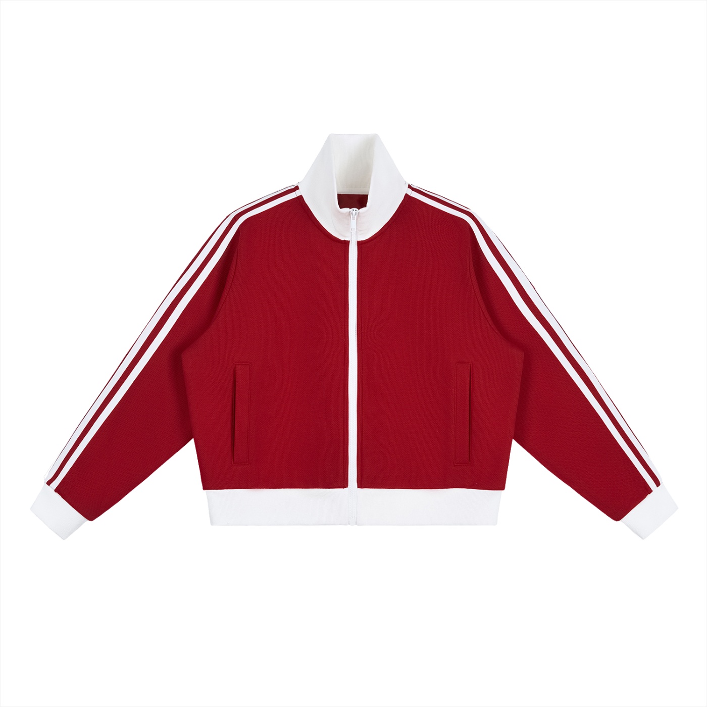 Contrast Side Stripe Fleece Cropped Track Jacket - Image 3