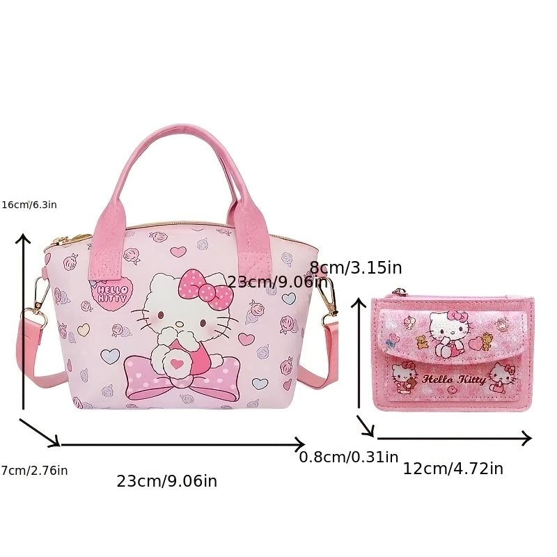 2pcs Hello Kitty Handbag Set - Pink Tote & Coin Purse with Detachable Strap, Kawaii Sanrio-Themed Crossbody Bag Suitable for, Travel, Daily Use, Matching Card Holder for, Cute Gift - Image 3