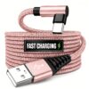 USB to Right-Angle Type-C Data Cable Supports Fast Charging And Data Transfer, Nylon Braided And Durable, USB-A to Type-C Charging Cable for Android Phones And Tablets (Available in Multiple Colors)