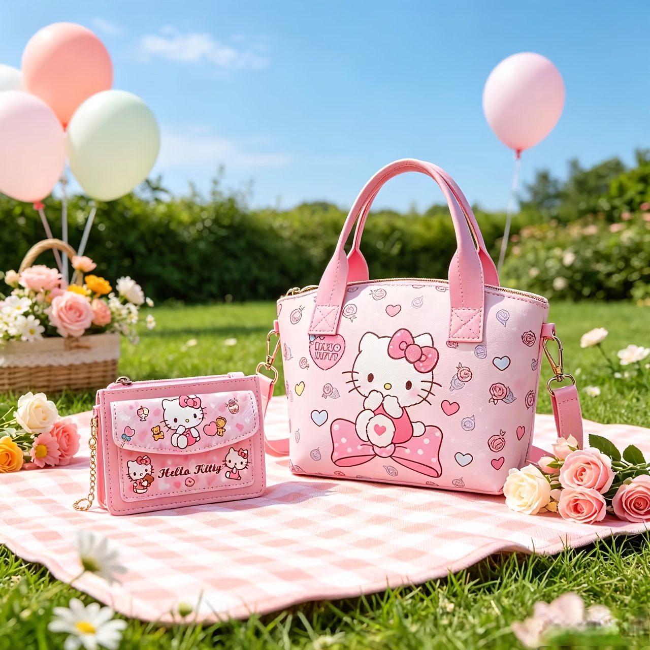 2pcs Hello Kitty Handbag Set - Pink Tote & Coin Purse with Detachable Strap, Kawaii Sanrio-Themed Crossbody Bag Suitable for, Travel, Daily Use, Matching Card Holder for, Cute Gift - Image 4