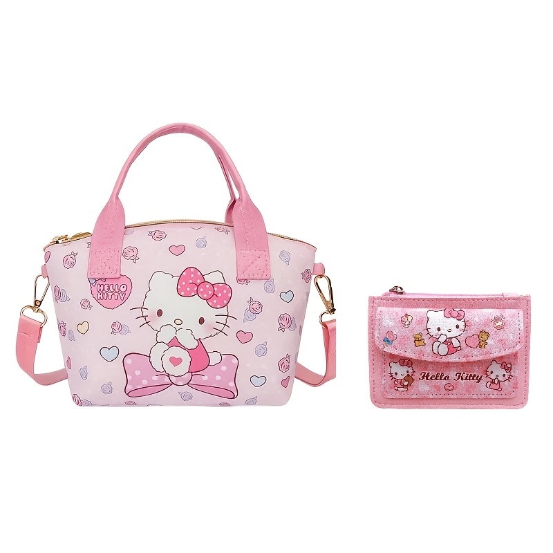 2pcs Hello Kitty Handbag Set - Pink Tote & Coin Purse with Detachable Strap, Kawaii Sanrio-Themed Crossbody Bag Suitable for, Travel, Daily Use, Matching Card Holder for, Cute Gift - Image 6
